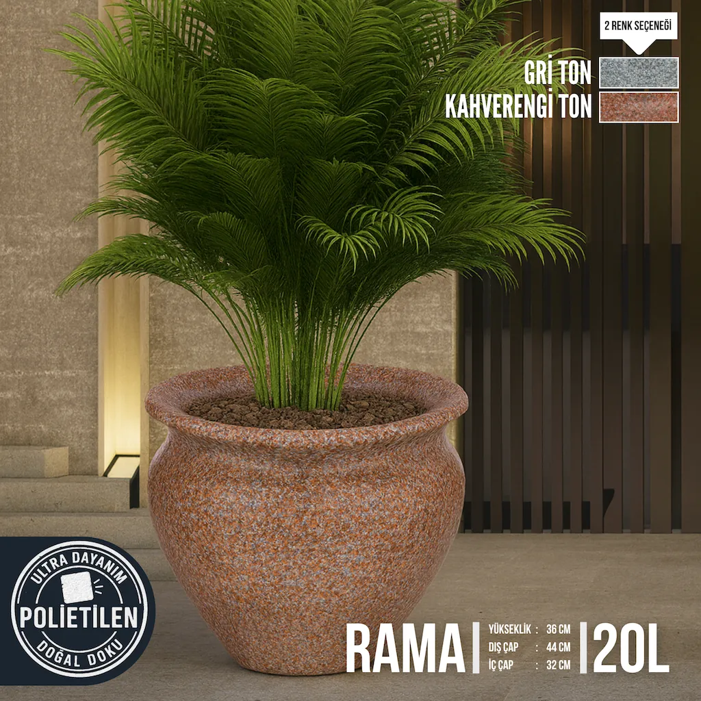 RAMA Granit Dokulu Modern Form Dekoratif Saksı (20L)